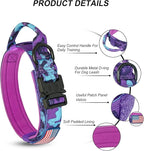 Hotsky Tactical Dog Collar, Adjustable Military Training Nylon Airtag Collar with Handle and Heavy Duty Metal Buckle for Medium Large Dogs, with Airtag Holder and Two Patches（Purple Camo,L）