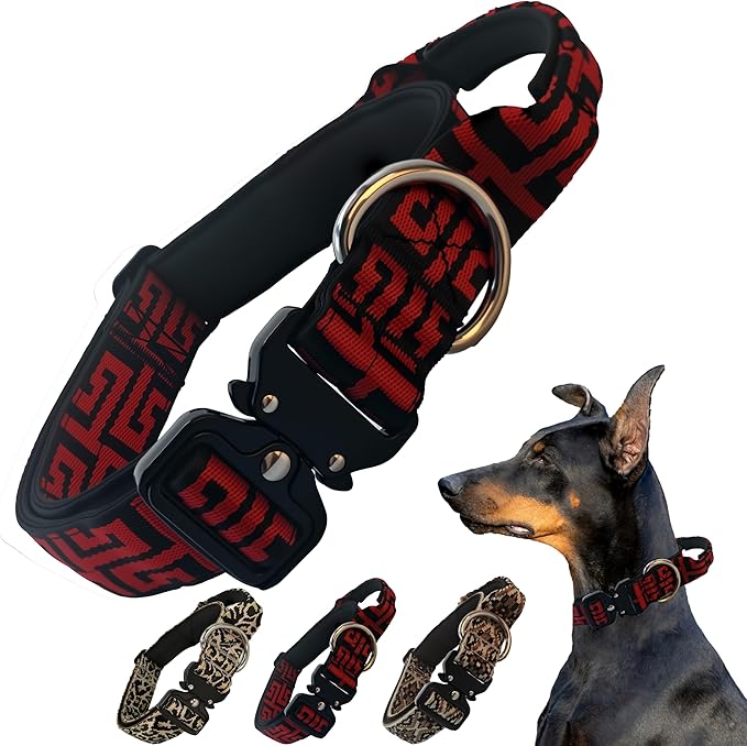Heavy Duty Dog Collar with Unique Leopard Totem Design Adjustable Durable Nylon Collar, Metal Buckle for Large Dogs Bold Style for Training & Outdoor Adventures (Totem S)