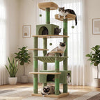 PAWZ Road Large 72 Inches Cat Tree and Tower for Indoor Cats - with Sisal-Covered Scratching Posts, Padded Perches, Condos, and Basket - Green