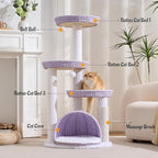 HITTITE Modern Cat Tree Tower with Scratching Post, 46 Inches Tall Cat Towers with Woven Cat Nests and Cave, Multi-Level Cat Tree With Removable Cushions and Massage Brush for Indoor Cats Large Adult.