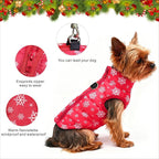 Idepet Pet Dog Cat Coat with Leash Anchor Color Patchwork Padded Puppy Vest Jacket Teddy Chihuahua Costumes Pug Cloth XS S M L(X-Large,Red-Snowflake)