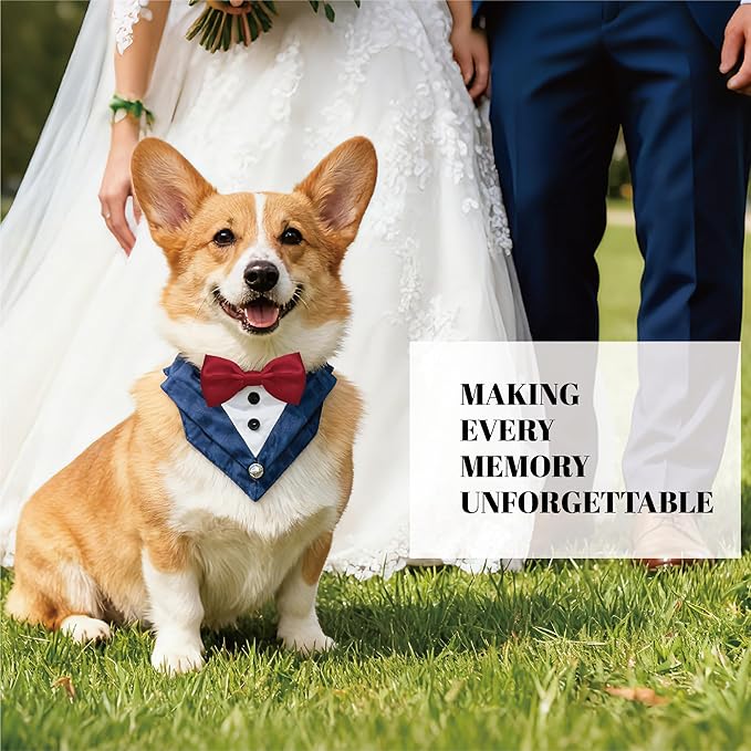 AVERYDAY Dog Tuxedo Bandana Collar for Wedding Outfit, Dog Tux Costume with Bowtie, Pet Harness with Leash Ring for Birthday Party Christmas, Formal Wear Suit and Tie for Small Medium Large Breeds