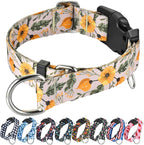Martingale Collar for Dogs with Buckle Adjustable Nylon Slip No Pull Training Dog Collars (Beige Floral, Large)