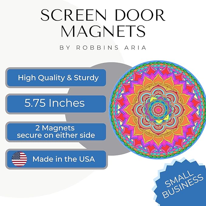Screen Door Magnets Double Sided – Keep People, Kids, and Dogs from Running into a Screen Door. Saver - Robbins Aria Rainbow Mandala
