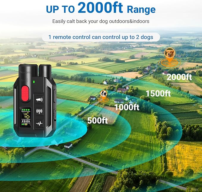 Dog Shock Collar with Remote Control,2000FT Range Dog Training Collar with 4 Training Modes,IP67 Waterproof Dog Bark Collar for Small Medium and Large Dogs(8-150lbs) (Black)