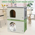 Plastic Cat House for Outdoor Indoor Use, Feral Cat Shelter Indoor Stackable Cat House Insulated Weatherproof Waterproof -Green