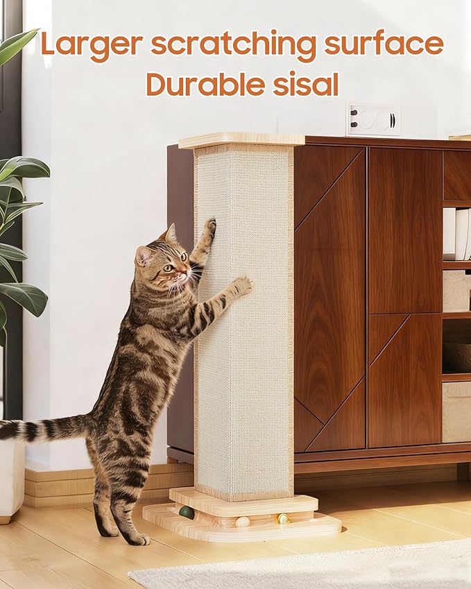 Corner Cat Scratcher with Track Balls, 25'' Cat Scratching Post for 90° Furniture Sofa, Replaceable Sisal Scratch Pad for Wall Furniture Protector