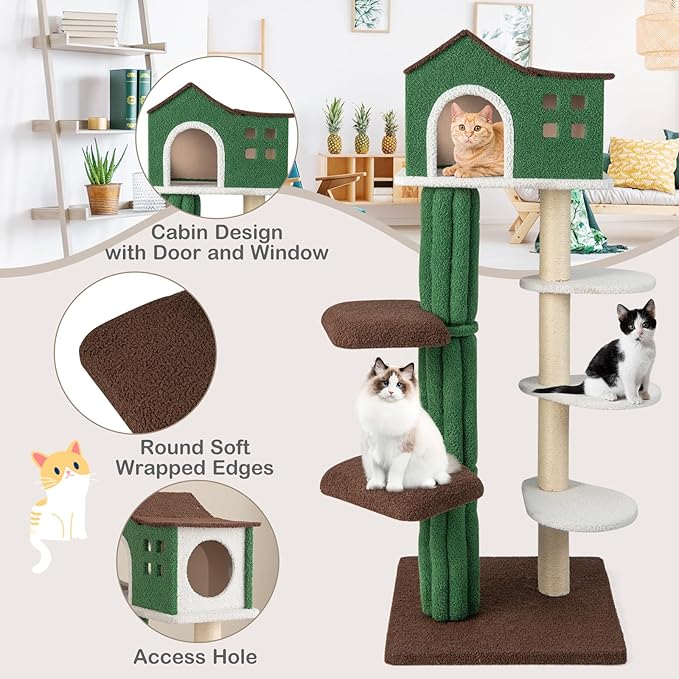 PETSITE 60 Inch Modern Cat Tree, Multi-Level Cat Tower with Sisal Scratching Posts, Condo, Plush Perches, Ideal for Indoor Cats