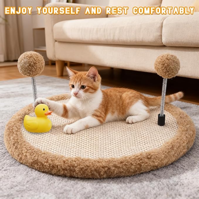 Cat Scratcher, Cat Natural Sisal Scratching Pad, Kitten Interactive Toy with Spring Ball for Chasing Hunting Mental Physical Exercise Puzzle