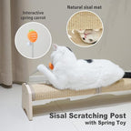 Meeyoview 30" Horizontal Scratching Post, Sisal Cat Scratcher with Spring Toy, Large Floor Mount Scratching Pad, Furniture Protector for Indoor Cats, Oval