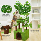 60 inch Cat Tree with Leaves for Climbing, Hiding and Sleeping Cat Tower with Hammock, Scratching Post and Large Cat House