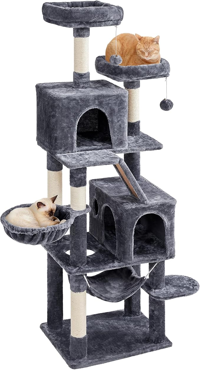 Topeakmart 71.5in Cat Tree Large Cat Tower for Indoor Cats, Multi-Level Cat Furniture w/Condos, Perches, Basket, Hammock and Scratching Posts, Cat Kitten Pet Play House