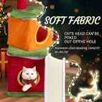 VINGLI 48.5IN Christmas Themed Plush Cat Tree, Multi-Level Cat Tower with 2 Cat Condos, Top Reindeer Antler Perch, Sisal Ramp Scratching Board & Posts, Large Indoor Cat Tree Activity Center Kittens