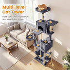 PETSITE 80-inch Tall Modern Cat Tree, Multi-Level Cat Tower with 2 Comfy Condos, Sisal Scratching Posts, Side Basket, Snug Hammock, and Dangling Balls, Ideal for Indoor Cats and Kittens (Dark Grey)