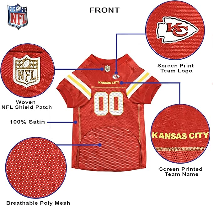Pets First NFL Dog Jersey, Kansas City Chiefs, Size 3XL. Officially Licensed, Comfortable Mesh Jersey for Dogs