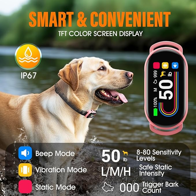 Smart Dog Bark Collar for Small Medium Large Dogs 10-100lbs, Humane Anti-Bark Device with Anti-False Trigger Gravity Sensor & Bark Count Tracking, 4 Modes & 8 Levels to Effectively Stop Barking