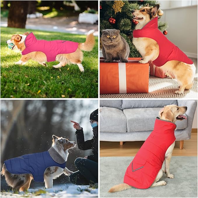 Dog Coat, Waterproof Dog Winter Jacket with Pocket, Reflective Adjustable Pet Snow Vest, Warm Cozy Fleece Sweater for Small Medium Extra Large Dogs - Red, 3XL