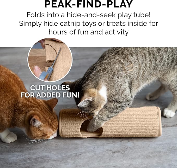 Furhaven Wrap Around Scratching Post Cover for Indoor Cats, Fits Posts Up to 3.5" Diameter, Durable & Less Mess - Tiger Tough Carpet Scratch Mat - Cream, Large (Pack of 3)