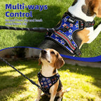 PUPTECK No Pull Tactical Dog Harness Medium Sized, Adjustable Reflective Dog Harness with Handle Easy Control, Comfortable Soft Padded Pet Vest Harness for Medium Dogs, Blue Stars M