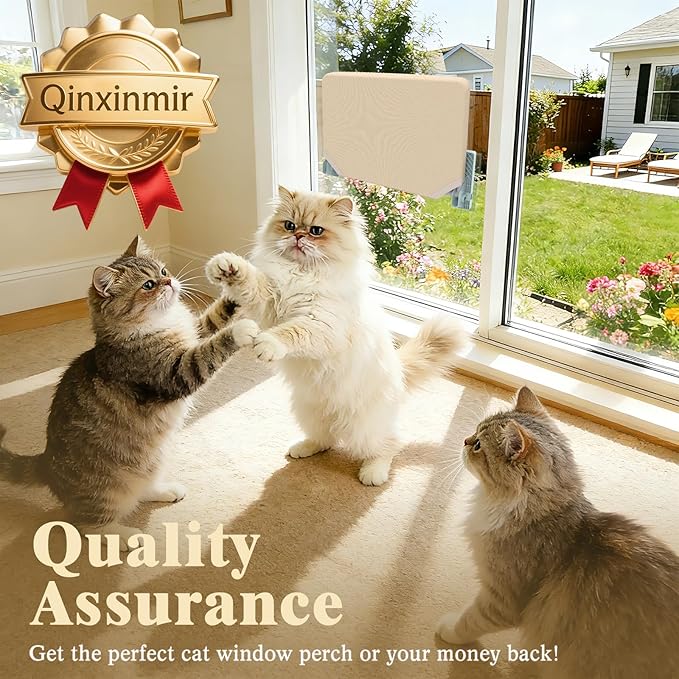 Cat Window Perch, Foldable Window Hammock for Cats with Strong Adhesive Glue, Metal Frame and Washable Soft Cover cat Bed for Window, Reversible for Winter and Summer