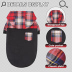 Plaid Dog Hoodie - Warm Sweatshirt with Hat & Leash Hole, Soft Fleece Pullover for Small to Large Dogs
