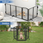 Metal Free Standing Dog Gate with Cat Door for Indoor/Outdoor,120" Extra Wide Foldable Pet Gate,32" Tall Foldable Indoor Dog Fence for Large Openings Stairs,Deck,Yard,Doorways(6 Panels,Black)