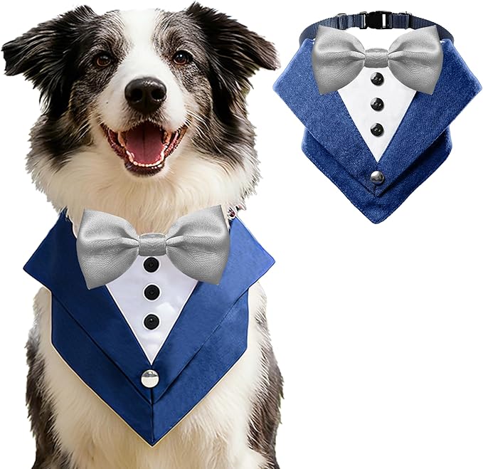 AVERYDAY Dog Tuxedo Bandana Collar for Wedding Outfit, Dog Tux Costume with Bowtie, Pet Harness with Leash Ring for Birthday Party Christmas, Formal Wear Suit and Tie for Small Medium Large Breeds