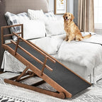 SLSY Dog Ramp for High Beds & Couches, 63" Folding Adjustable Pet Ramp with Non-Slip Rubber Mat, 5 Height Levels (15.7"–31.4"), Portable Dog Stairs for Large Dogs up to 250 lbs, Brown