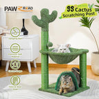 PAWZ Road Cactus Cat Tree, 33 Inchs Cat Tower with Cat Self Groomer, Soft Hammock and Fully Wrapped Sisal Scratching Post for Indoor Cats