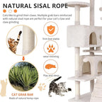 Heavy Duty Cat Tree with 70-Inch Tall Tower, 3 Perches & 2 Cozy Condos, Sisal Pole & Ladders for Large Cats, Beige