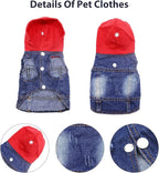 SILD Pet Clothes Dog Jeans Jacket Cool Blue Denim Coat Small Medium Dogs Lapel Vests Classic Hoodies Puppy Blue Vintage Washed Clothes (Red,XXL)