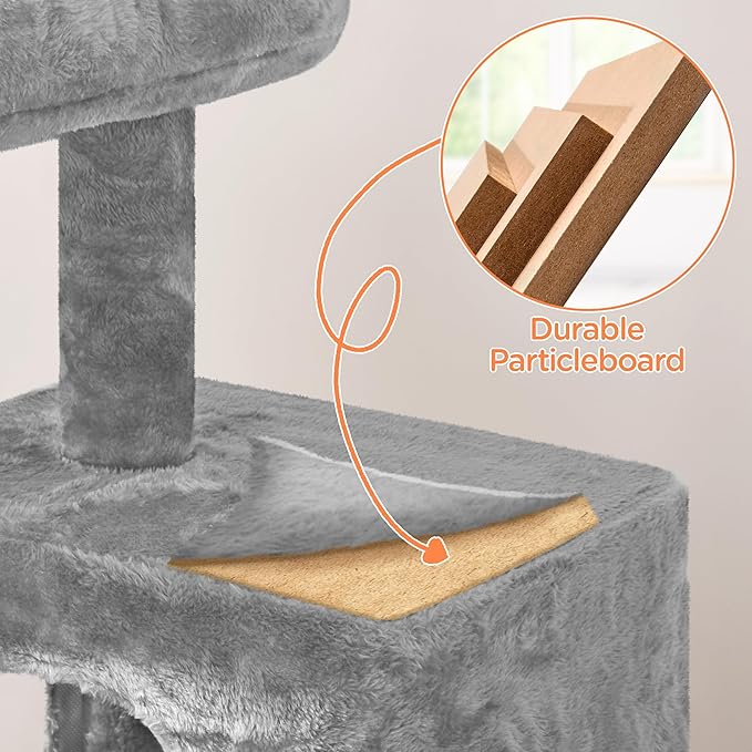Yaheetech Cat Tree for Indoor Pets, 36in Tower Condo w/Extra Large Perch, Scratching Posts, Board, Dangling Ball, Play Structure for Kittens & Adult Cats, Light Gray