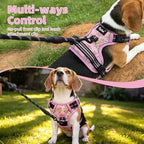 PUPTECK No Pull Tactical Dog Harness for Large, Adjustable Reflective Dog Harness with Handle Easy Control, Comfortable Soft Padded Pet Vest Harness for Large Dogs, Pink Flowers L