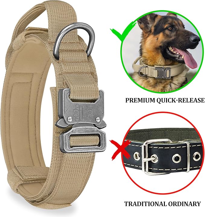 COOYOO Dog Collar,3 Piece Set Tactical Dog Collars, Adjustable Military Training Nylon Dog Collar with Control Handle and Heavy Metal Buckle for Medium and Large Dogs