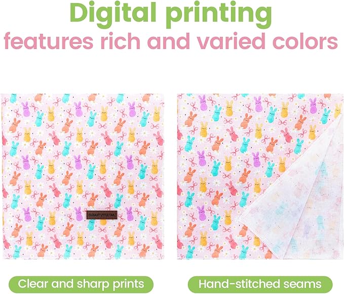 Elegant little tail Easter Dog Bandana, Bunny with Flower 1PC Washable Dog Scarf Female or Male Square Bib Kerchief Scarf Adjustable Pet Bandana for Medium Large Dogs