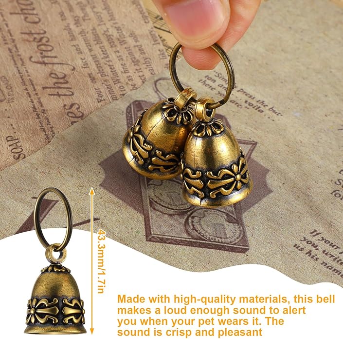2 PCS Copper Collar Bell for Small Pet 1.7 Inch Pure Copper Bells Retro Craft Bells Handmade Small Bell for Crafts Anti-Lost Id Tags for Home, Door or Decoration
