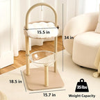 34" Modern Cat Tree Furniture, Minimalist Metal Frame Cat Tower with Wood Platforms, Washable Cushion & Scratching Post, Stylish Cat Condo for Indoor Cats, Cream Beige