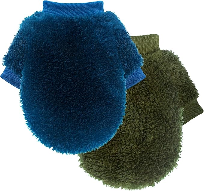 2 Pieces Dog Sweaters for Fall Winter - Warm Puppy Clothes, Fleece Chihuahua Sweater, Cute Small Dog Cat Clothes for Boys Girls - Blue, Dark Green, XS