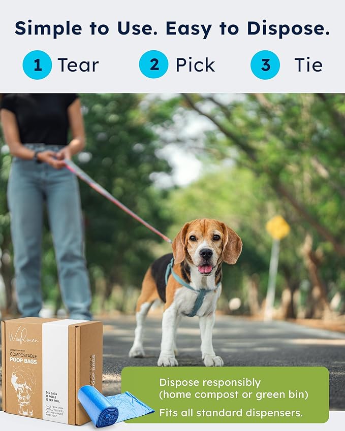Wooflinen Unscented Compostable Dog Poop Bags – Leak-Proof Dog Poop Bags Rolls – Large 9x13”, Durable, Easy Tear – Made from Plant-Based Materials – For Big & Small Dogs – 720 Count (48 Rolls)