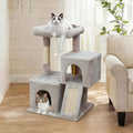 Cat Tree, 29.5 Inches Cat Tower with Dual Condos for Indoor Cats, Plush Cat House with Padded Perch, Scratching Ramp and Posts White-Gray