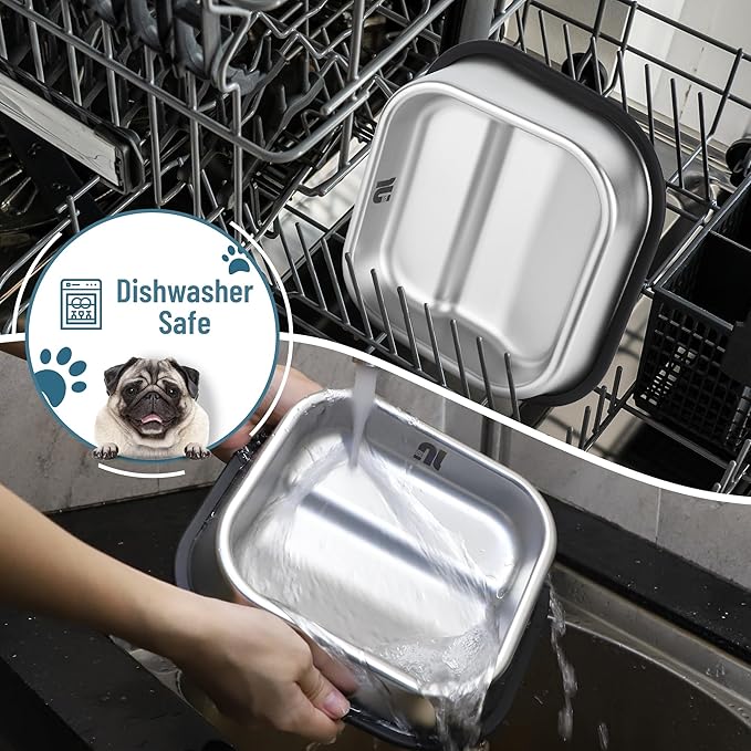 Nicelock Stainless Steel Dog Bowl, Slanted Dog Bowls, Tilted Angle Bulldog Feeder, Non-Slip & Non-Spill & Premium Material & Easier to Eat, for Flat-Faced Dog Breeds or Cats