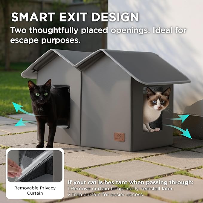 Bedsure Weatherproof Outdoor Cat House-Extra Wide Insulated Feral Cat Shelter with Raised Base in Winter, Waterproof Outside Pet Hideout for Stray Kitty, 22.5x12.5x13.25inches, Grey