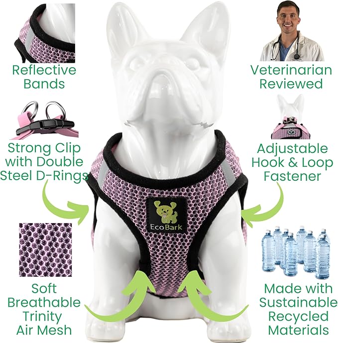 EcoBark Teacup Dog Harness - Step in Dog Harness - Soft Luxury Mesh - Mini Body Halter for Toy Breeds and Puppies - Halter Vest 3 pounds lbs (XXXS, Lilac Pink)