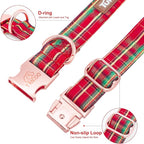 Tunkoo Dog Collar Christmas Shiny Plaid with Bow Tie, Rose Gold Metal Buckle Durable Adjustable Dog Collars - for Small Medium Large Festive Pets Collar, M