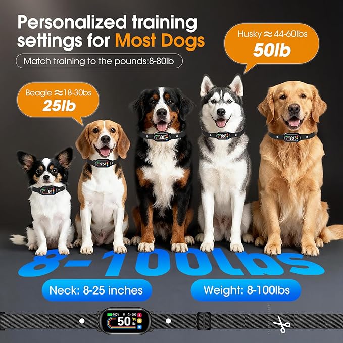 Dog Bark Collar for Small Medium Large Dogs 10-100lbs, Automatic Bark Device with Anti-False Trigger & Bark Count Tracking, 4 Training Modes and 8 Sensitivity to Effectively Stop Barking, Black