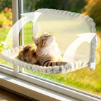 Cat Window Perch - Cordless Foldable Double-Sided Cat Hammock with Metal Frame, Machine Washable Bed for Large Cats & Kittens to Sunbathe Safely-Beige