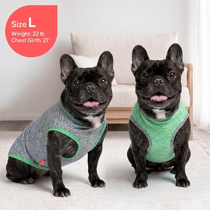 KYEESE 2Pack Dog Shirt, Lightweight Sun Protection Sleeveless Dog T Shirts for Small Dogs Boy, Breathable Pet Reflective Tank Top Summer Dogs Clothes for Outdoor Walking, Grey+Dark Green, L