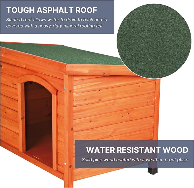 TRIXIE natura Classic Dog House - Wooden Outdoor Shelter with Weatherproof Sealer, Hinged Roof & Adjustable Legs for Small Dogs - Brown – 23.75 x 33.5 x 23 in