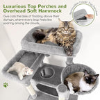 Globlazer XXL Giant Cat Tree, 83 Inch Heavy Duty Tall Cat Tower for Indoor Cats Large Adult, Multi-Level Large Cat Condo with 8 Scratching Posts, Hammock, 2 Cat Caves, 2 Platform, F83B, Light Grey