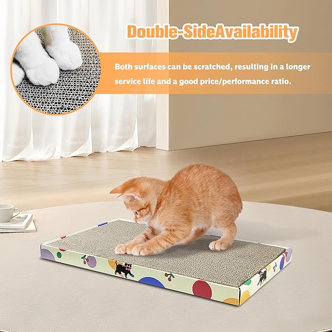 Cat Scratching Boards, 3 Pack Cat Scratch Pad With Box, Double-Sided Reversable Long Lasting Corrugate Scratchers, Refillable Scratch Pad, Cardboard Cat Scratcher for Small Medium Cat Kitten (17”x10”)